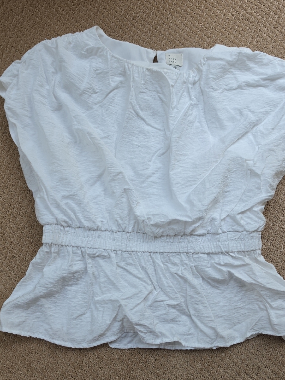 a new day White Peplum Top with Elastic Waist Button Back Neck